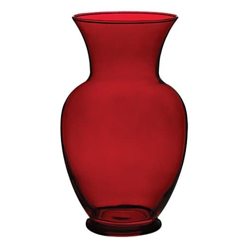 Floral Supply Online 10 5/8" Spring Garden Vase and Flower Guide Booklet- Decorative Glass Flower Vase for Floral Arrangements, Weddings, Home Decor or Office. (Ruby Red)