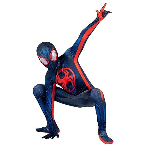 Marvel Miles Morales: Spider-Man Official Youth Deluxe Zentai Costume - Stretch Spandex with Hidden Zippers, Wrist Slits (XL) Multi