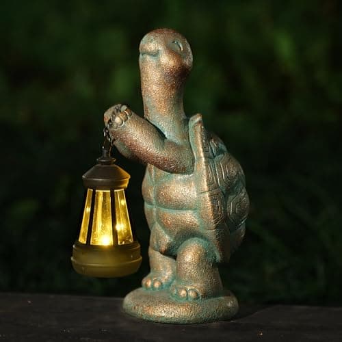 Roundot Turtle Solar Powered Outdoor Garden Statue, Resin Statue with Solar Light Lantern, Decorative Lawn, Yard Outdoor Turtle Decoration. Unique Home Decoration, Gifts for Women