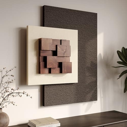 3D Wood Textured Large Neutral Abstract Wall Art, Modern Beige Brown Geometric Paintings Artwork for Walls-Minimalist Wooden Wall Art Decor for Living Room Hallway Dining Room Bedroom Office Aesthetic