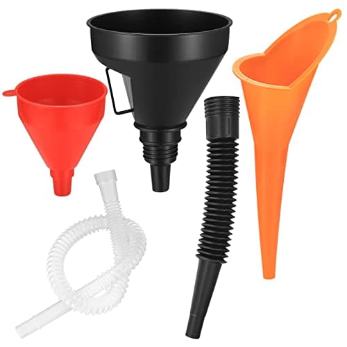 HexinYigjly 3 Pcs Automotive Funnels Set, Wide Mouth Fuel Funnels, Plastic Long Neck Oil Funnel, Flexible Right Angle Funnels, with Detachable Spout and Filter for Water/Gasoline/Coolant/Engine Oil