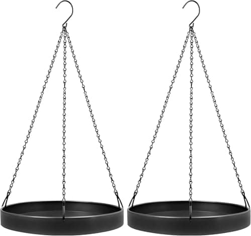 PIKAMAO Plant Hanger Indoor Outdoor, Hanging Planter Baskets for Outdoor Indoor Plants, Hanging Plant Holder Tray for Plants, Metal Window Plant Hanger, Black Hanging Plant Shelf, 2 Pack