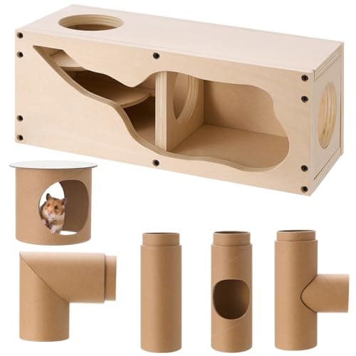 AceOrbit Hamster Tunnel Tubes and Wooden House Set, Composable DIY Hamster Tunnels and Hideout, Small Animal Tube for Mouse Gerbils Mice or Other Small Animals Habitat