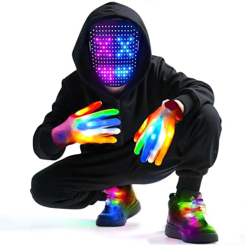 kengvo 3 Pack LED Mask Costume Set with Gesture Sensing, Gifts for Teens, Cool Stuff Christmas Toys, Light Up Mask Gloves and Shoelaces, Xmas New Year's Eve Holiday Costume Party Favor Accessories