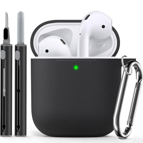 Ljusmicker for Airpods Case Cover with Cleaner Kit,Soft Silicone Protective Case Compatible with Apple AirPods 2nd/1st Generation Charging Case with Keychain,Shockproof AirPod Case for Women Men-Black