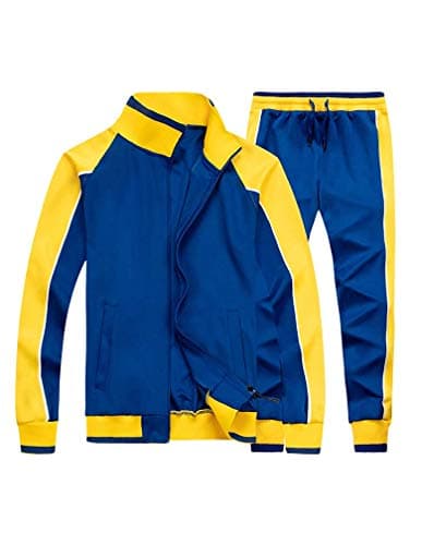 Tebreux Men's Tracksuits 2 Piece Outfit Jogging Suits Set Casual Long Sleeve Sports Sweatsuits Blue L