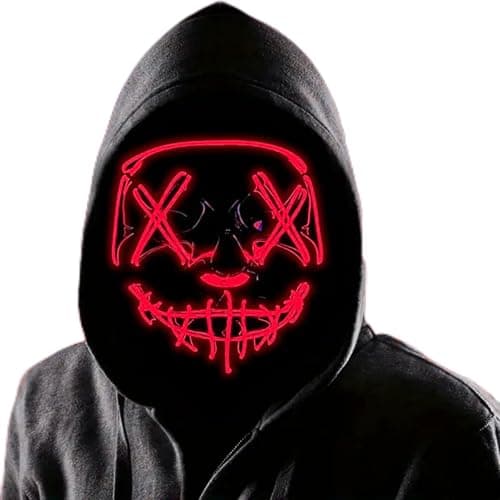 Boolavard Halloween Mask LED Light up Mask for Festival Cosplay Halloween Costume Masquerade Parties, Carnival, Gifts (Red)