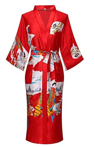 MissNina Women's Silky Kimono Robes Long Satin Bathrobes Sleepwear Loungewear