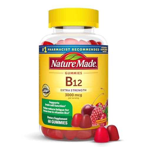 Nature Made Extra Strength Vitamin B12 Gummies, 3000 mcg per serving, B12 Vitamin Supplement for Energy Metabolism Support, 60 Gummy Vitamins, 30 Day Supply