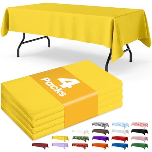 Niuara Yellow Plastic Table Cloth - 4 Pack 54" × 108" Rectangle Disposable Tablecloths for 6FT Tables, Waterproof Table Cover for Party, Holiday & Gathering Use