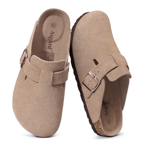 Asgard Genuine Suede Clogs for Women Men Leather Mules Arch Support Potato Shoes with Comfort Cork Footbed Taupe 40 (Size 8-8.5)