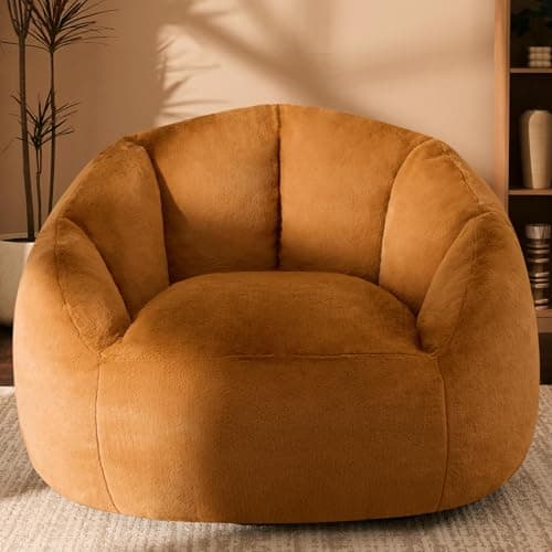 Giant Bean Bag Chair for Adults - Comfy Plush Round Shell Soft Accent Chair, Oversized Cozy Lounge Floor Sofa Reading Chair, Mini Couch for Living Room, Bedroom & Game Rooms, Dorm, Orange