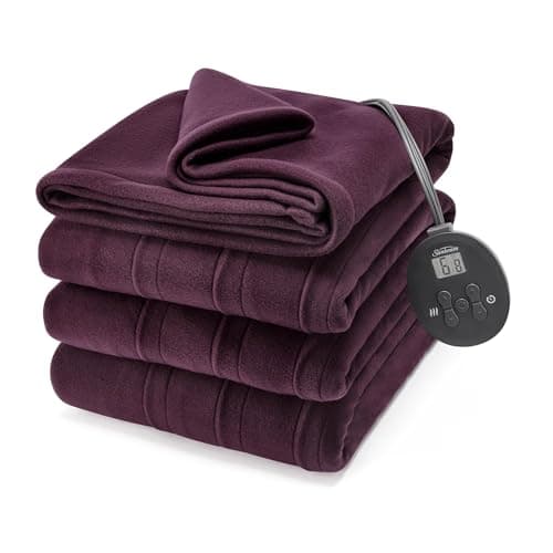 Sunbeam Royal Ultra Fleece Heated Electric Blanket Twin Size, 84" x 62", 12 Heat Settings, 12-Hour Selectable Auto Shut-Off, Fast Heating, Machine Washable, Warm and Cozy, Claret