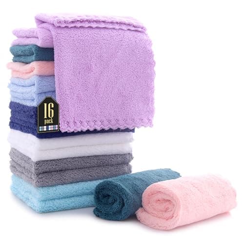 Best Baby Washcloths #9 from BAMBOO QUEEN 16 Pack Baby Washcloths - Luxury Multicolor Coral Fleece - Extra Absorbent and Soft Wash Clothes for Newborns, Infants and Toddlers - Suitable for Sensitive Skin and New Born - Baby Shower, 10x10 Inch