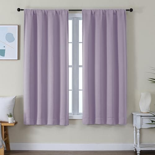 Simplebrand Ava Lilac Blackout Curtains for Bedroom 63 Inch Length 2 Panels Set, Nursery Thermal Insulated Energy Saving Rod Pocket Window Treatment Curtains Blackout Drapes, W40 x L63 Inch, Lilac