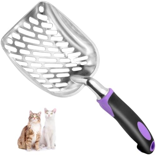 Apidgrowth Cat Litter Scoop-Metal Cat Scooper-Long Handle Scoop,Cat Scooper-Poop Sifting-Mesh Shovel-Suitable for Cat Litter Box (Purple)