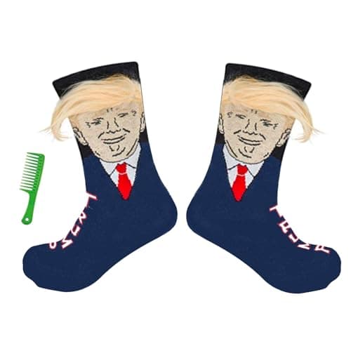 T Legend Donald Socks With Hair, Funny Socks For Birthday, Donald 2025 Novelty Christmas Gifts, Onesize Unisex Donald President Merchandise (Hair)