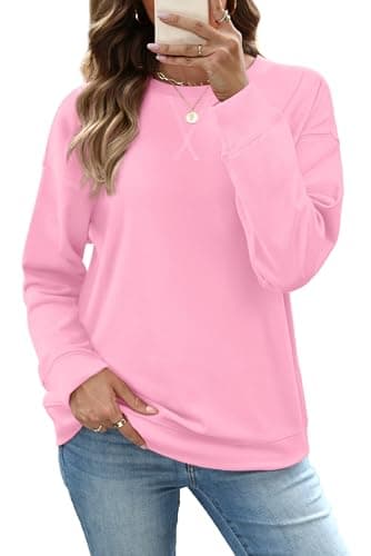 RUMIA Sweatshirt for Women Long Sleeve Crewneck Solid Basic Pullover T Shirts Tops for Women Pink Medium