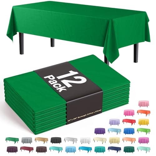 Exquisite 12-Pack Premium Plastic Tablecloth 54in. x 108in. Rectangle Table Cover - Emerald Green