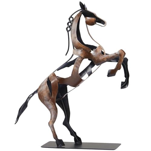 SunBlogs Art Standing Horse Statue Home Decor, Hand Painted Metal Horse Desktop Sculpture, Home & Office Animal Statue, Horse Memorial Gifts for Horse Lovers (Vintage Brown)