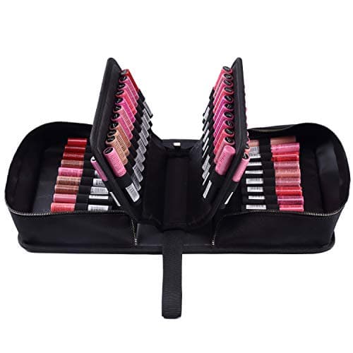 ROWNYEON Lipstick Organizer Case Lipstick Holder 67 Slots Portable Lip Travel Makeup Cosmetic Case Large Capacity Lipgross Carrying Case Makeup Artist Lip Gloss Storage -Black