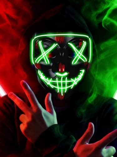 ROC PARTY Light Up Mask for Adult Women & Men for Christmas Gift and Cosplay Party(Green, One Size)