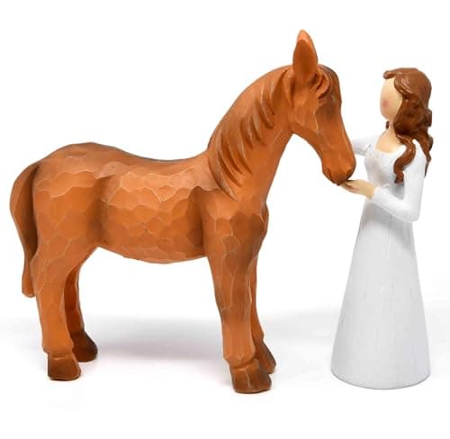 Gift Boutique Girl and Horse Figurine – 6.5 Inch Hand-Painted Resin Sculpture, Rustic Farmhouse Tabletop Decoration for Animal Lovers, Friendship, and Home Décor Display