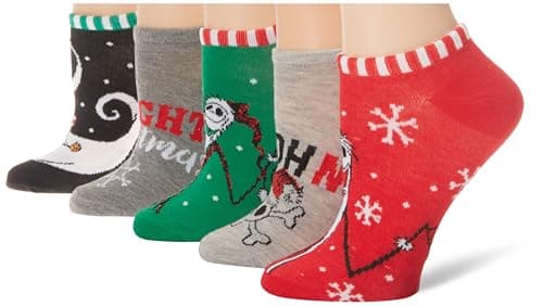 Disney Women's Nightmare Before Christmas Holiday 5 Pack No Show Socks