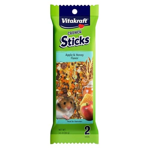 Vitakraft Crunch Sticks Hamster Treats Apple and Honey Flavor 2 Pack - Wholesome Crunchy Chew Sticks for Hamsters and Gerbils - Enrichment Chew Toy with Natural Wood Core