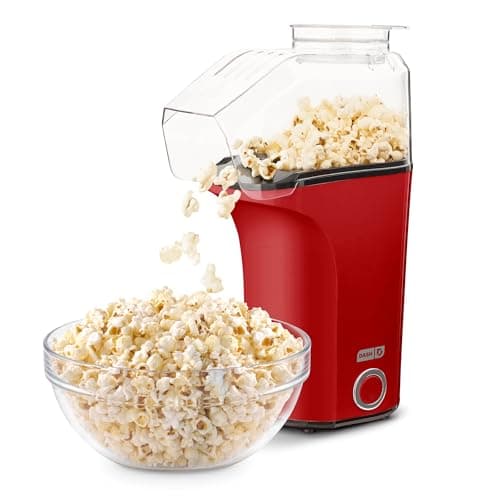 Dash Fresh Pop Popcorn Maker - Oil-Free, Air Popcorn Popper - With Measuring Cup & Recipe Guide - Perfect for Movie Nights - 16 Cups, Red