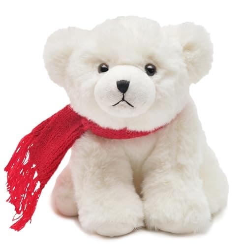 Bearington Frosty Polar Bear Plush, 7 Inch Christmas Stuffed Animal with Scarf