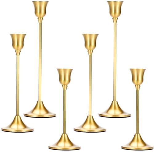 2 Sets(6 Pcs) Candle Stick Holders， Brass Gold Metal Taper Candle Holders, Vintage Modern Decorative Centerpiece Candlestick Holders for Table Mantel Wedding Housewarming Gift