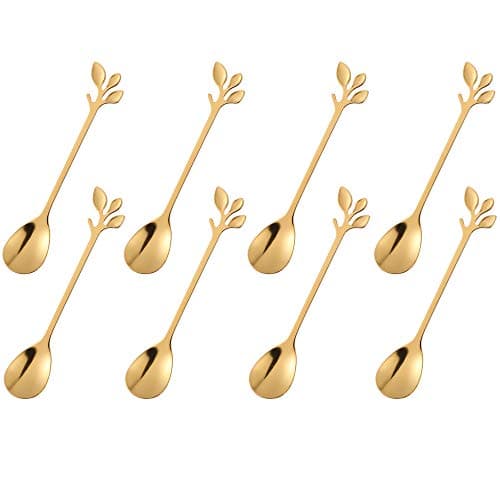 dcieiosul Gold Plated Stainless Steel Mini Coffee Espresso Spoon, Tableware Flatware Dessert Teaspoons Small Soup Spoons Set of 8, 4.9 inch Specialty Demitasse Stirring Spoons (Gold spoons)