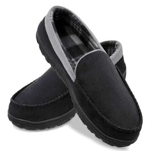 shoeslocker Men's Slippers Bedroom House Slippers Indoor Outdoor Mens Shoes Plaid Black Size 10
