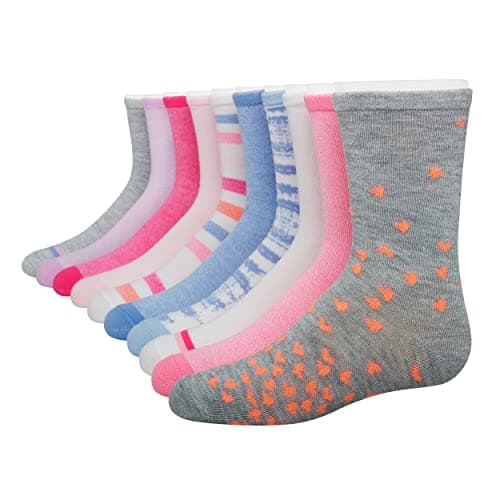Hanes Ultimate Girls' Fashion Crew Socks Pack, Lightweight Stretch Crew Socks, Assorted 10-Pair Pack, Small