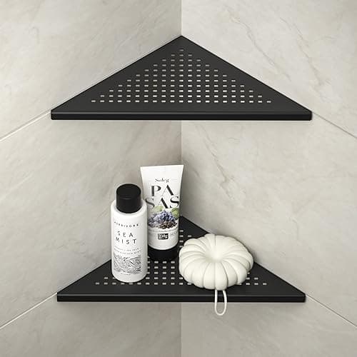 Bernkot Corner Shower Shelves, 10" Matte Black 304 Stainless Steel Recessed Shelf for Bathroom, Grout in Shelf for Tiled Wall 2 Pack