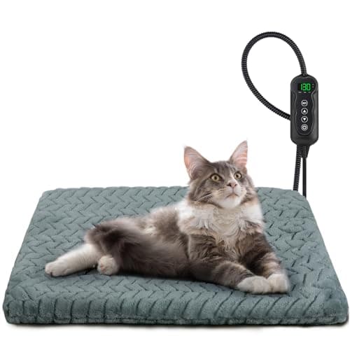 GASUR Pet Heating Pad, Waterproof Electric Dog Cat Heating Pad with Timer, Temperature Adjustable Heatded cat Bed for Winter,Auto Power-Off,Anti-bite Heating Pad for Dogs Cats -18''x16'', Small