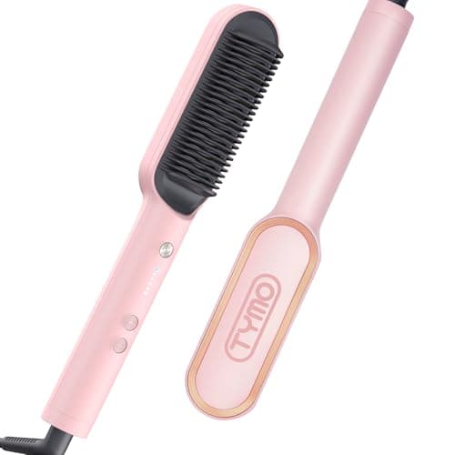 TYMO Ring Hair Straightener Brush – Hair Straightening Iron with Built-in Comb, 20s Fast Heating & 5 Temp Settings & Anti-Scald, Perfect for Professional Salon at Home, Sakura Pink