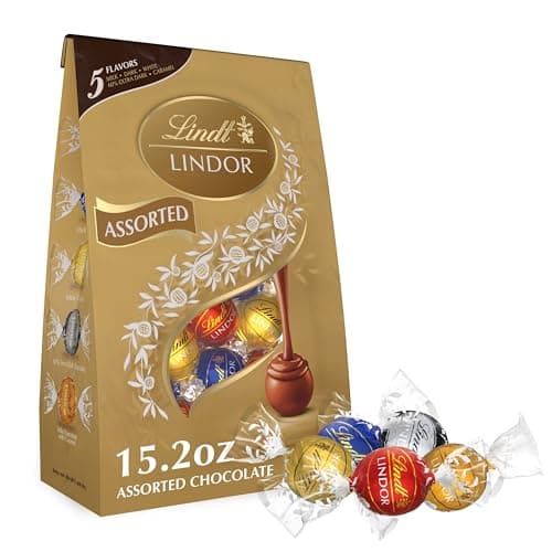 Lindt LINDOR Assorted Chocolate Candy Truffles, Chocolate with Smooth, Melting Truffle Center, 15.2 oz. Bag