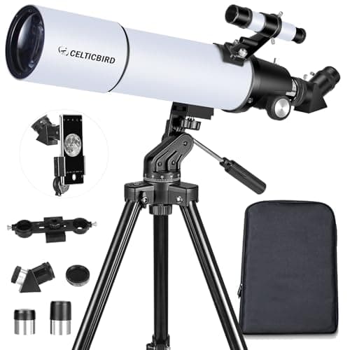 Best Telescopes for Adults #7 from CELTICBIRD Celticbird Telescope for Adults High Powered, 80mm Aperture 600mm AZ Mount Refractor Telescope for Kids Beginners - Portable Telescopes for Adults Astronomy with Backpack, Phone Adapter, Moon Filter
