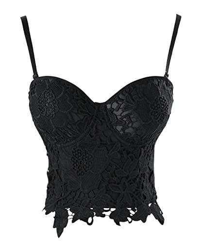 Charmian Women's Punk Goth Floral Lace Bustier Corset Party Bralet Crop Top Black Medium