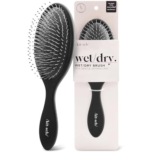 Kitsch Detangler Hair Brush for Wet and Dry Hair, Curly or Straight Hair, Detangling Brush with Flexible Hairbrush Bristles, Hair brushes for Women & Men, Adults & Kids, for Shower & Travel - Black