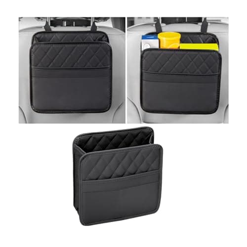 Mandark Car Seat Back Organizer, PU Leather Vehicle Backseat Hanging Storage Pocket, Multipurpose Auto Travel Essentials Accessories for Kids & Adults, Universal for Most Cars (Black)
