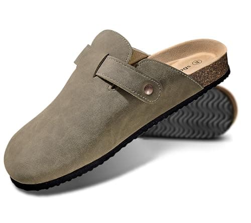 KEMISANT Men Clogs-Comfortable Suede Mules Slippers Sandals Nurse Potato Shoes Unisex-Cushioned Cork-Footbed(Taupe-12 Women/10 Men)