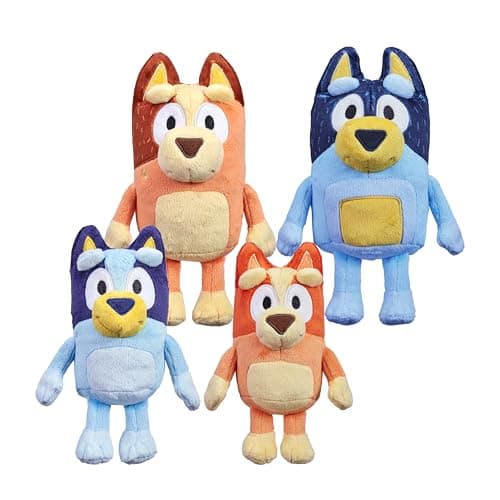 Bluey Heeler Family Stuffed Animal Set of 4, 7-8”, Soft, Bingo, Bandit, and Chilli Plush Figure Toys, Cuddly Plush Toys for Kids Ages 3+
