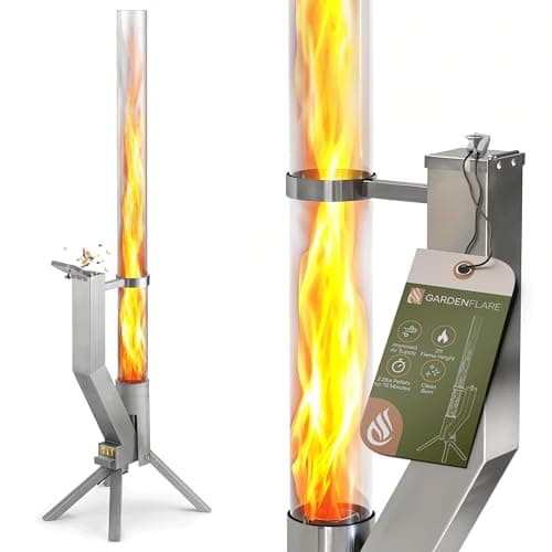 GARDENFLARE Smokeless Fire Pit - Outdoor Wood Pellet Fire Tube Stainless Steel firepit for Ambience Fire on Your Backyard, Patio, Porch & Garden (Silver, Classic)