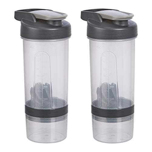 Amazon Basics Protein Shaker Bottle with Mixer Ball, Cups for Shakes, 20 oz, 2-Pack, Gray, 11.8x9x23 cm