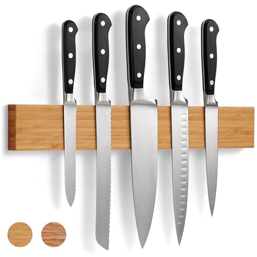 LARHN Magnetic Knife Holder for Wall, 16″ - Powerful Knife Magnetic Strip for Knives, Utensils and Tools - Not Compatible with Refrigerators - 100% Solid Bamboo