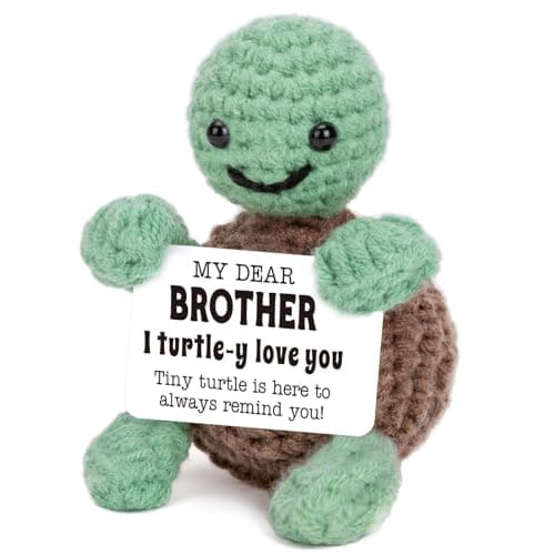 4THFARMES Mini Funny Turtle Brother Gifts from Sister Brother, Gag Birthday Brother Gifts for Men Boys, Big Little Brother in Law Gifts, Small Cute Brother Stuff Things, Love Handmade Crochet Turtle