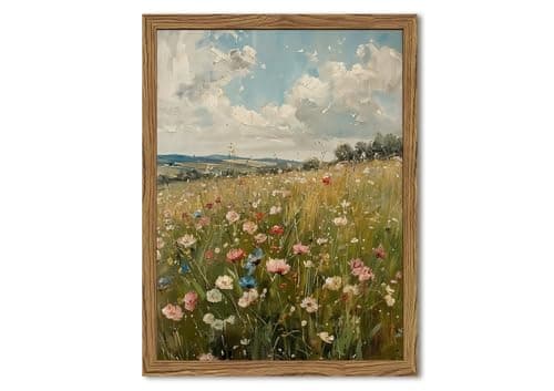 Vintage Wildflowers Wall Art, Vintage Botanical Wall Decor Paintings, Farmhouse Nature Colorful Flower Canvas Prints Artwork for Bedroom Living Room 10x8 inch Wood Framed